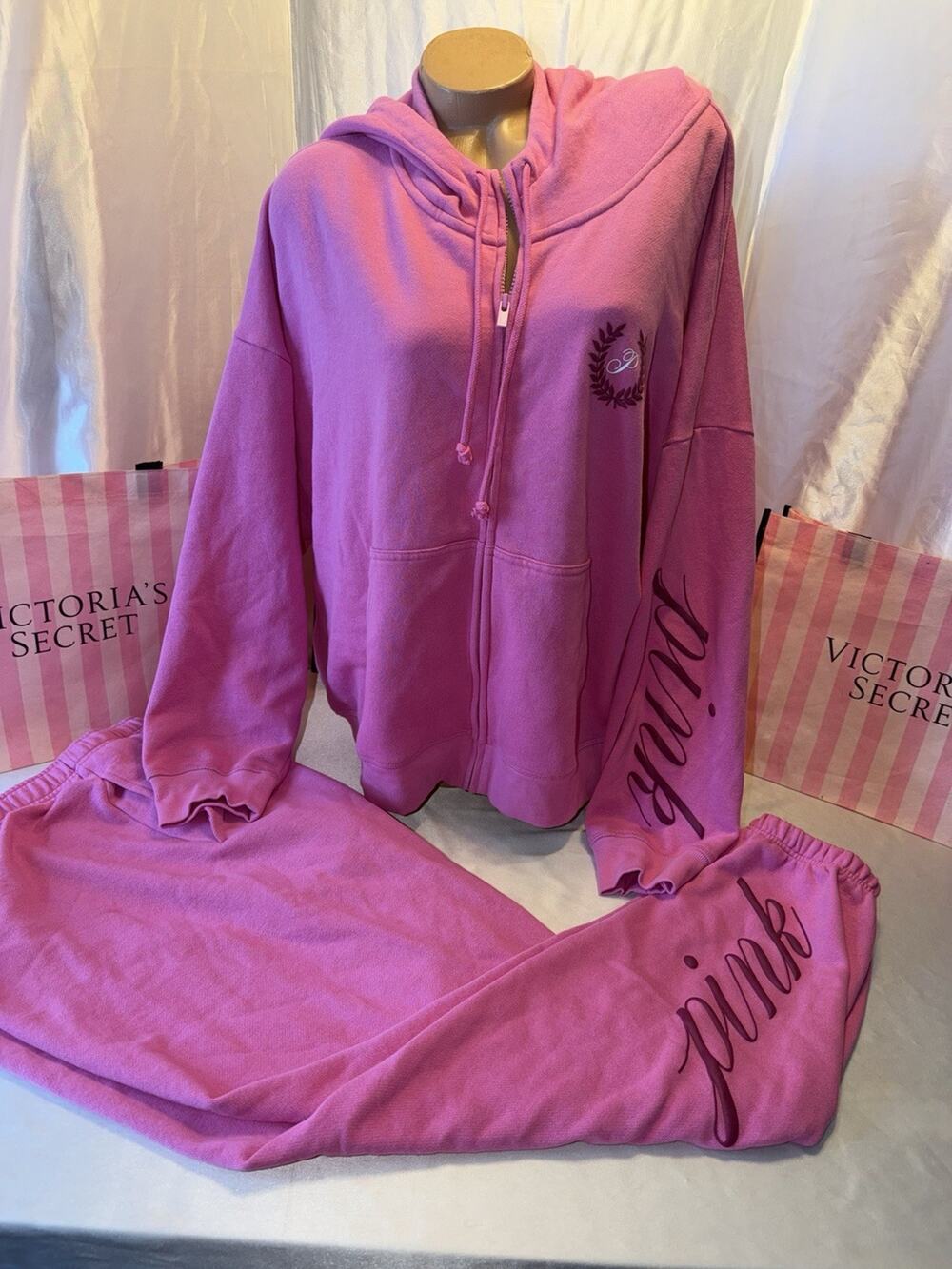 Victorias Secret Pink Campus Hoodie & Sweatpants Classic Logo XXL Burgundy Logo
